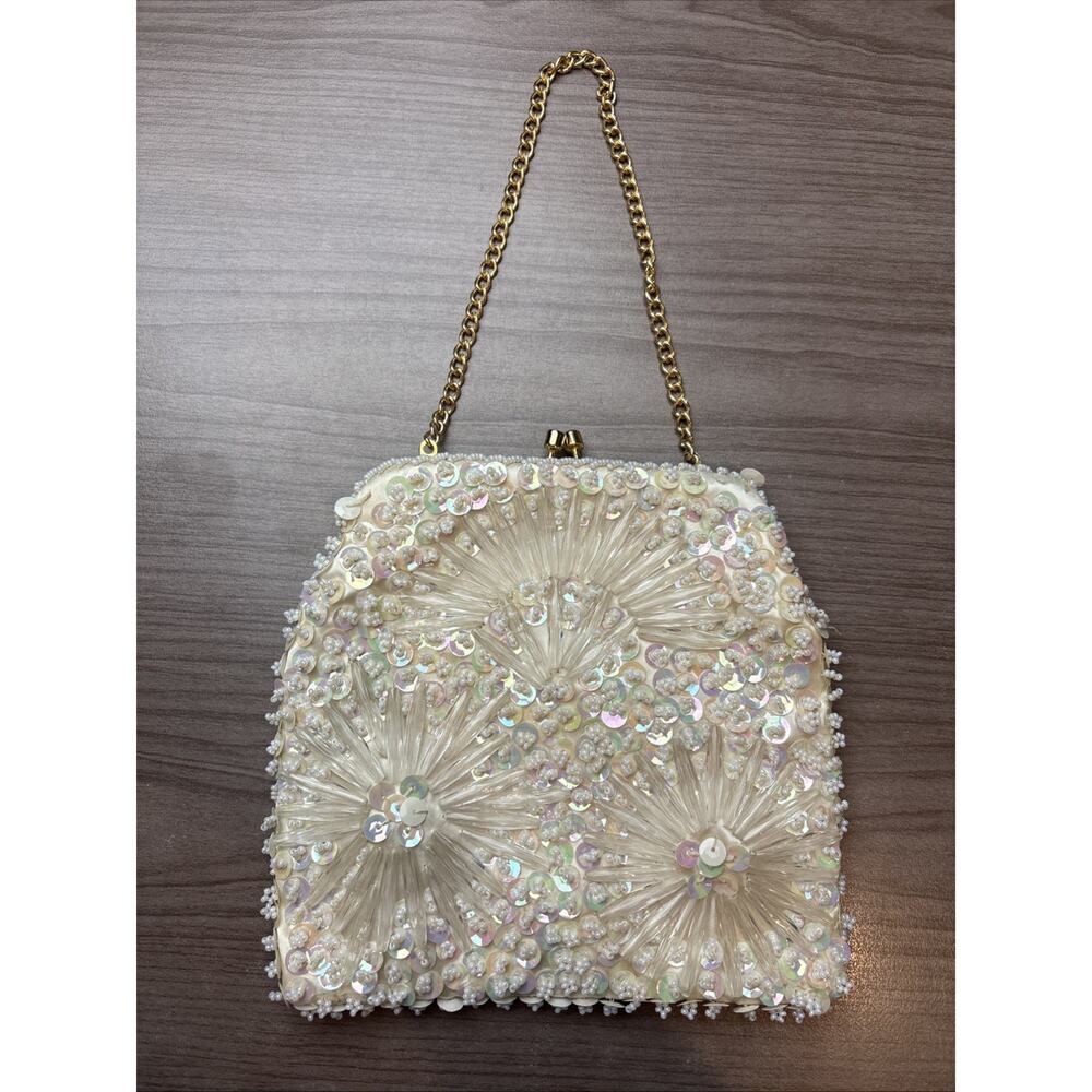White Beaded/Sequins Clutch Purse - Picture 2 of 8